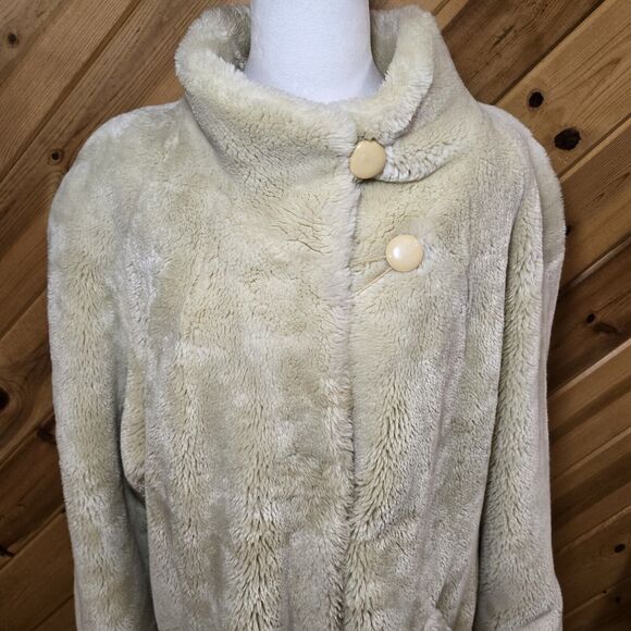Vintage 80s Neiman Marcus Womens Faux Fur Heavy Coat Medium Glam City Cream - Picture 2 of 13